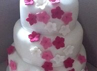 3 Tier Fruit cake with trailing pink flowers